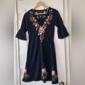 Johnny Was Elegant Black Floral Embroidered Mini Dress Sz Medium